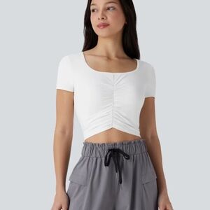 HALARA White Ruched Square Neck Crop Top Size S